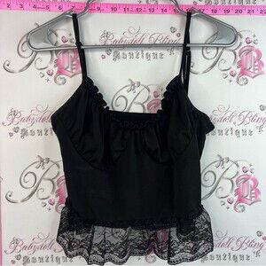 Tank top shirt lace Lacie cropped Black Ruffled Lace Trim Camisole Top - Women